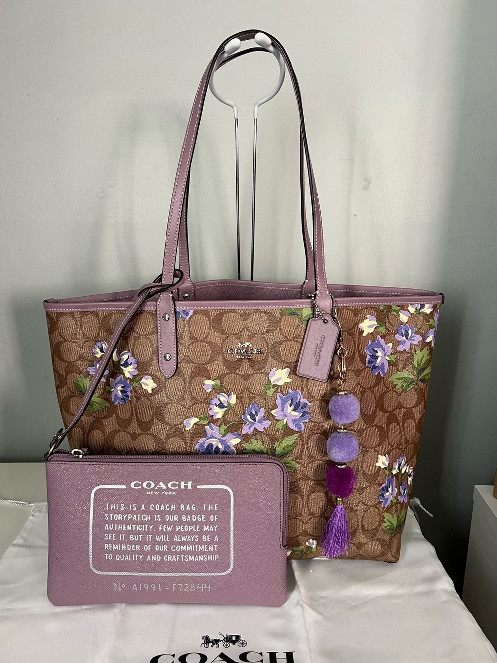 Coach Reversible City Tote in Signature Canvas with Lily Print &  Pouch